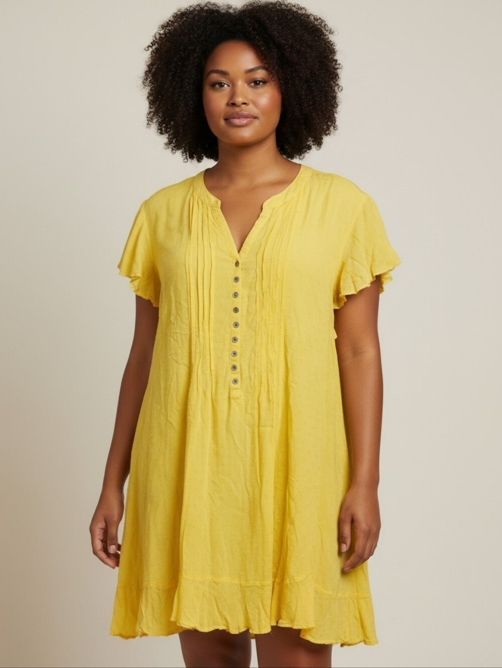 Intro Yellow Button-Up Mini Dress XL